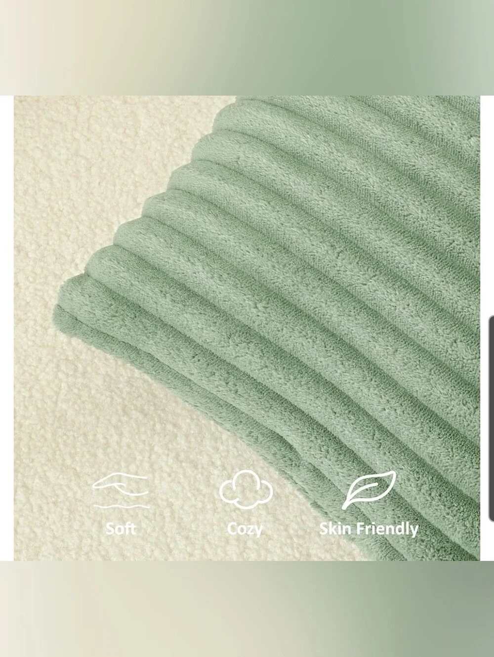 Sage Green Ribbed Plush Lumbar Pillow Cover- Size 14x36